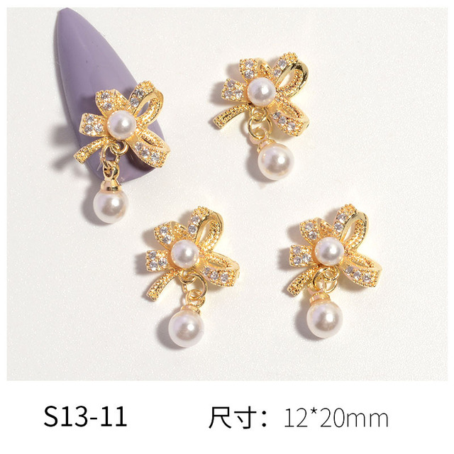 Full Diamond Love Zircon Bowknot Pearl Color Preservation Super Flash Luxury Pendant Nail Decoration Diamond