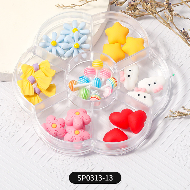 1 Box of 7 Nail Art Decorations Bow Aurora Bear Butterfly Rhinestone Pearl Mixed Set Box DIY Nail Decoration designer charms