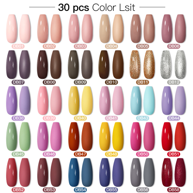 Mtssii 60pcs Color Gel Nail Polish Set Glitter Nail Sequins Gel Soak Off UV Gel Semi Permanent Base Top Gel Nail Art Salon Kits