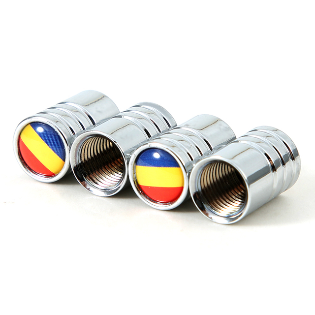 DSYCAR 4Pcs/Set Car Styling Alloy Material National Flag Pattern Style Car Tire Valve Caps Wheel Tires Tire Stem Air Cap