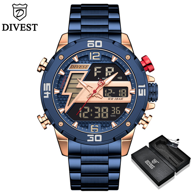DIVEEST Authentic Gold Watch Men Luxury Brand Analog Quartz Casual Sports Watch Digital Military Chronograph Wrist Watches for Men
