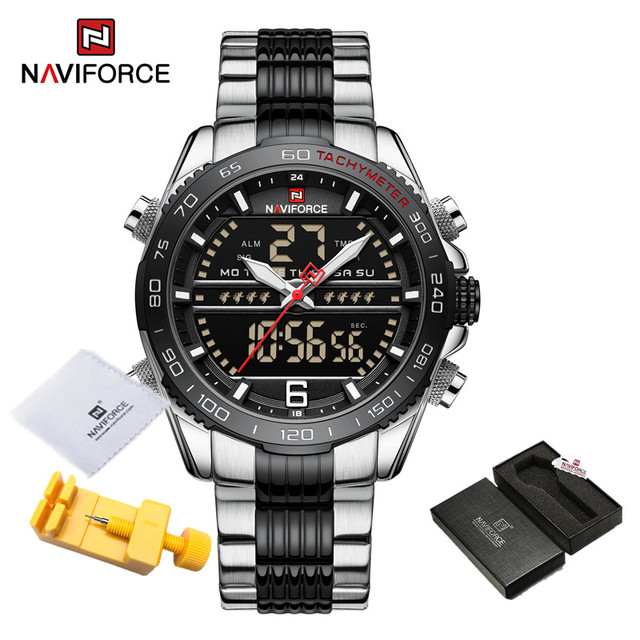 Luxury Brand NAVIFORCE Digital Men Sports Watch Steel Band Waterproof Chronograph Luminous Alarm Clock Quartz Male Wristwatch