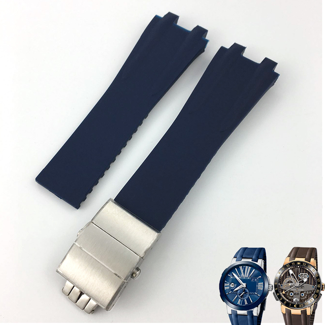 26mm*20mm Silicone Rubber Watch Band Fit For Ulysse Nardin Black Blue Brown Strap Waterproof Steel Folding Buckle Wrist Tools