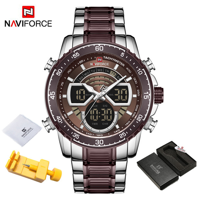 NAVIFORCE Men Sports Military Waterproof Watches Luxury Analog Quartz Digital Wrist Watch for Men Stainless Steel Gold Watches