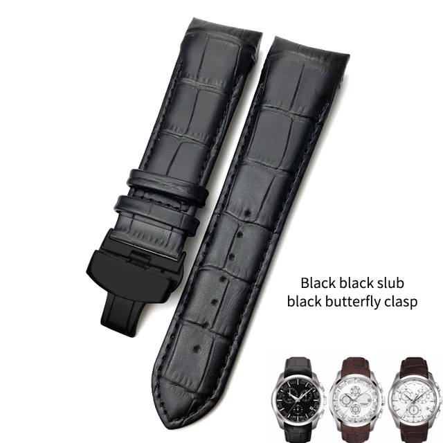 22mm 23mm 24mm Curved End Genuine Leather Watchband Fit For Tissot T035617 Cowhide Watch Strap Butterfly Clasp Bracelets Men