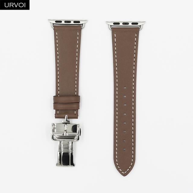 URVOI Deploy Buckle Band for Apple Watch Series 7 6 SE 5 4 3 21 Single Round Strap for iwatch 40 44mm Swift Leather Band Strap