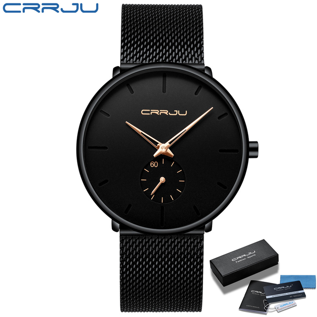 Fashionable Quartz CRRJU Men's Watches Luxury Fashion Slim Mesh Water Resistant Watches