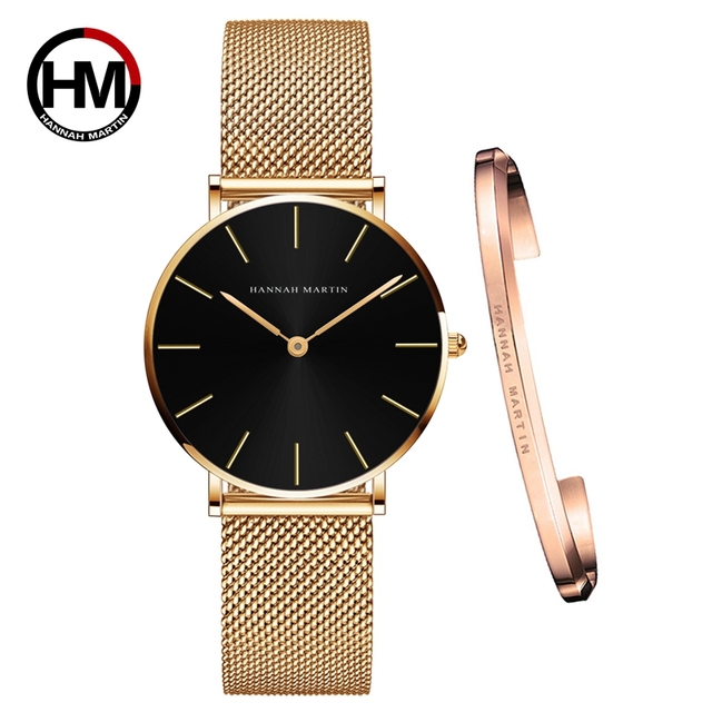 Women Watch 1 Set Bracelet Japan Quartz Simple Movement Waterproof Rose Gold Stainless Steel Mesh Ladies Watch relogio feminino