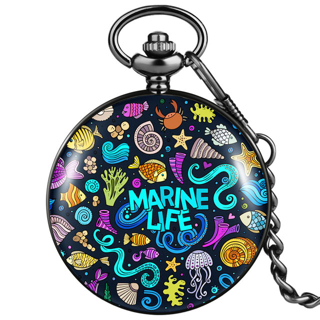 2022 hot sale accept custom neutral pocket watch with thick chain marine animal style souvenir exquisite quartz watches