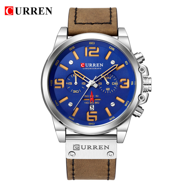 CURREN-Watches-Men's Distinguished,Luxury Watch Brand,Water Resistant,Sports,Wrist Watch,Chronograph,Quartz Genuine Leather Military,Men