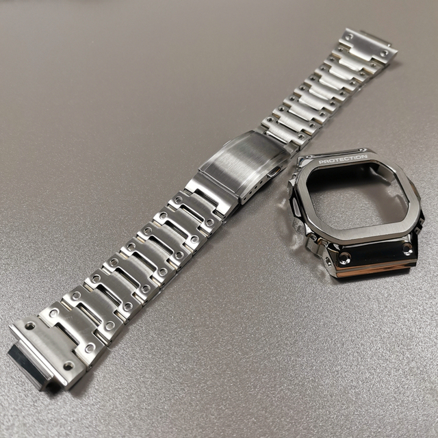 DW5600 Watchband and Metal Bezel Set for GWM5610 GW5000 Stainless Steel Watchband DW5600 GW-M5610 GW5000 Series with Tools