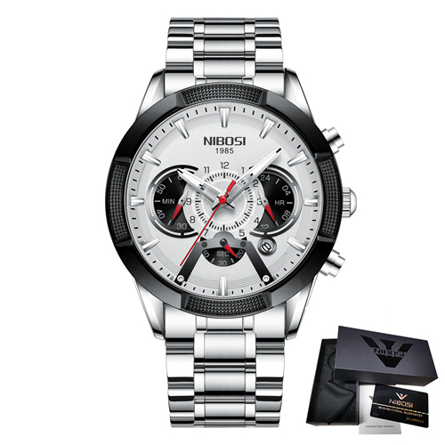 NIBOSI Men's Watch Chronograph Sport Men Watches Luxury Brand Waterproof Full Steel Gold Quartz Watch Men's Watch