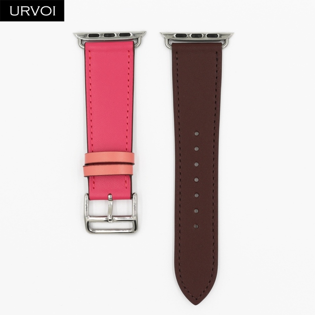URVOI One Round Ring For Apple Watch 7 6 SE 5 4 3 Strap For iwatch Luxury Strap Genuine Swift Handmade Leather Ring Nior Black