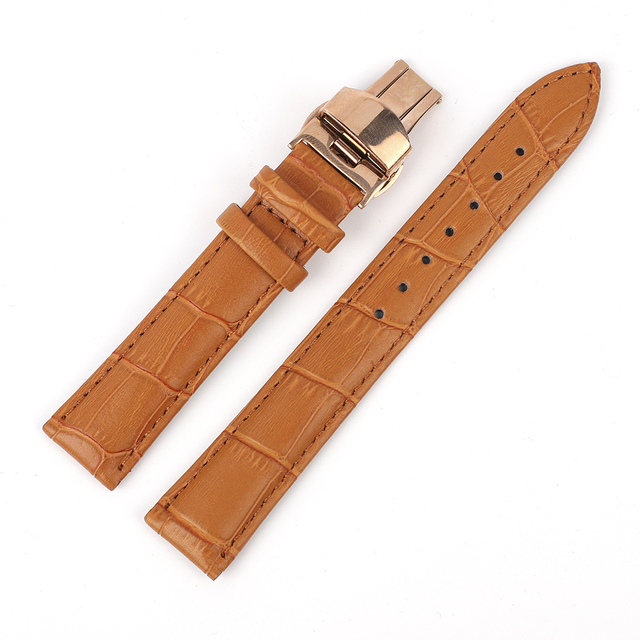 Bamboo Pattern Genuine Leather Wacth Strap Butterfly Buckle Watchband Bracelet for Watch Accessories 18mm 20mm 22mm 24mm