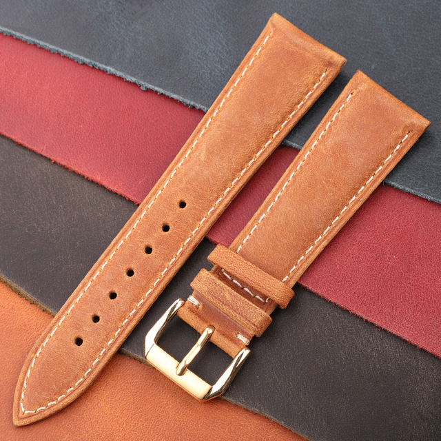 Oil Wax Genuine Leather Watchband Women Men Cowhide Watch Strap Band 18mm 20mm 22mm 24mm Watch Watch Bracelet Metal Clasp