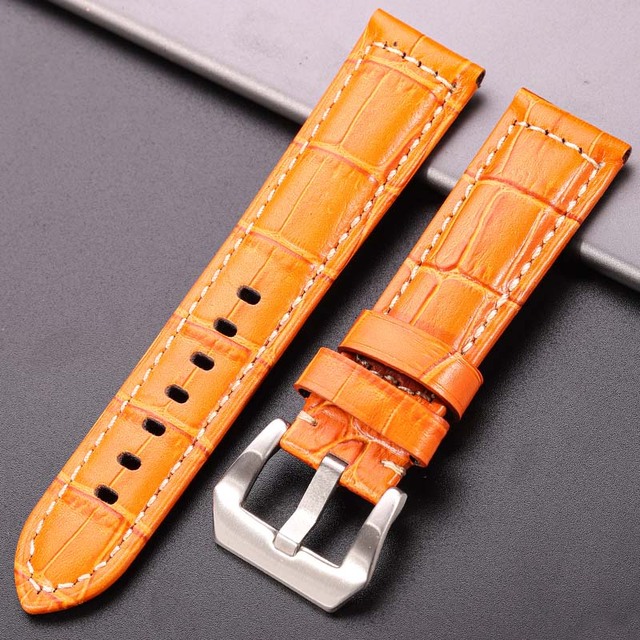 Cowhide Watchband Crocodile Pattern Women Men 20mm 22mm 24mm 5 Colors Watch Strap With Silver Black Steel Buckle Wrist Strap