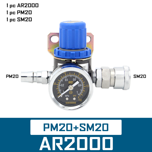 AR2000 1/4 ''هوائي صغير ضغط الهواء الإغاثة التحكم ضاغط منظم وحدات المعالجة صمام قياس المناسب