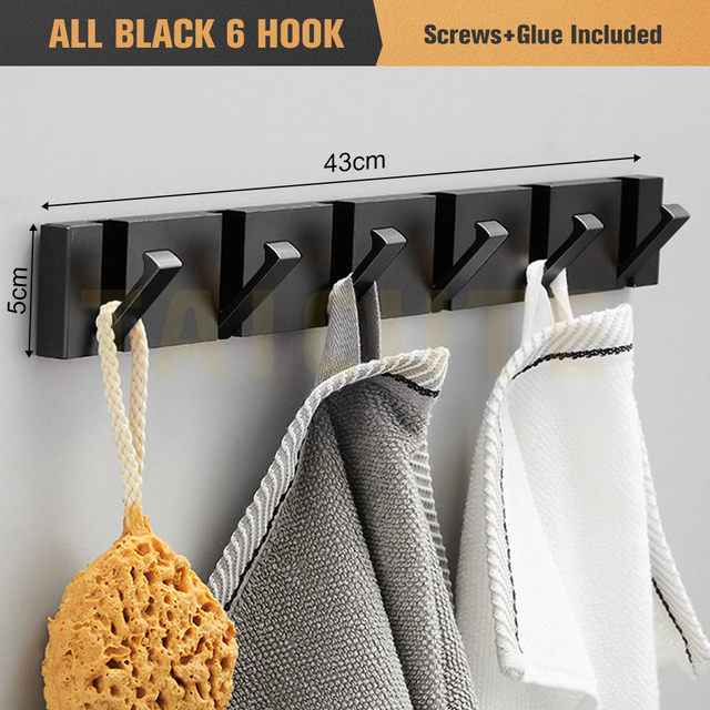 TAICUTE Folding Towel Hanger 2 Ways Fitting Wall Hooks Coat Clothes Rack for Bathroom Kitchen Bedroom Hallway, Black Gold
