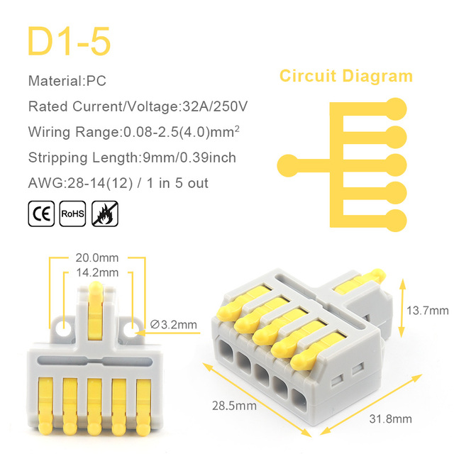 25/50/100pcs Quick Connector Compact Splitter Splicing Terminal Block M3 Screw Fixing Wire Connector for Connecting Electrical Cables