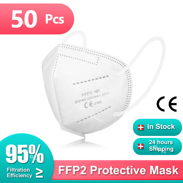 10-200pcs Black White FPP2 Masks 5 Ply Mascarillas FFP2 homology adas quiurgicas Negras KN95 Adult FFPP2 Mask ffp2fan CE Masken