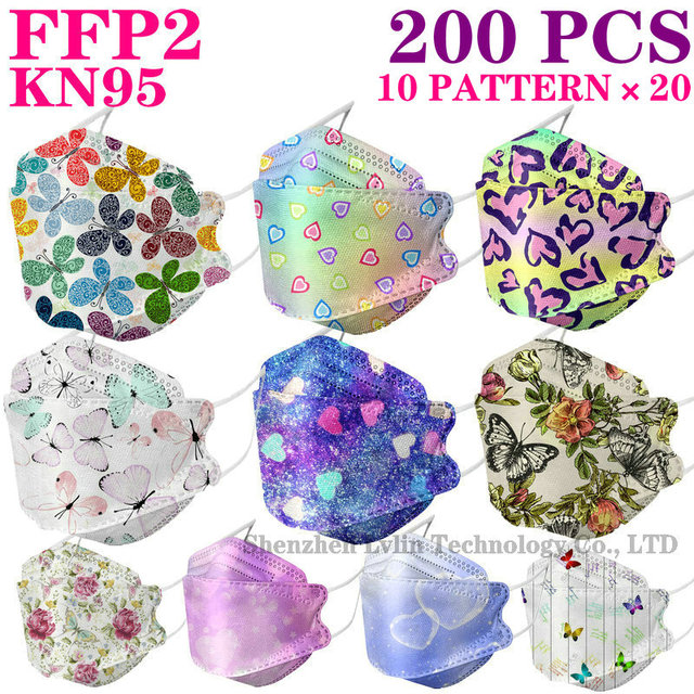 KN95 FFP2 Unique Print Fish Mask Mascarillas CE Protective Breathing Dust Anti-Fog Adult Colorful Masques