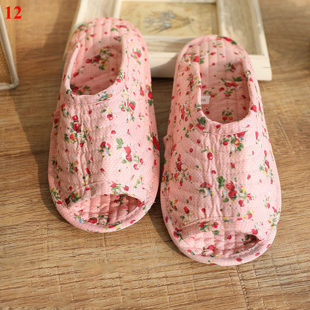 Small floral slippers pastoral fabric soft-soled household cotton slippers warm breathable non-slip light beautiful cotton slippers