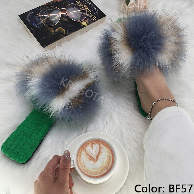 Summer Women Slippers Cotton Fabric Real Fur Flip Flops Fancy Sandals Ladies Faux Fur Slippers 2022 Home Shoes Woman