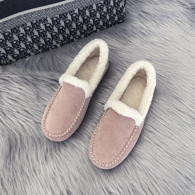 Women Slippers Winter Bow Tie Plush Warm Shoes Inside Loafers Indoor Slippers Ladies Ladies Slip On Shoes Chaussure Femme Women Shoes Non-leather Casual Shoes Women's Shoe Brand