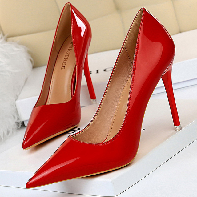 BIGTREE Shoes Woman Pumps Patent Leather High Heels Shoes Women Basic Pump Wedding Shoes Female Stiletto High Heels Women Shoes Plus Size 43