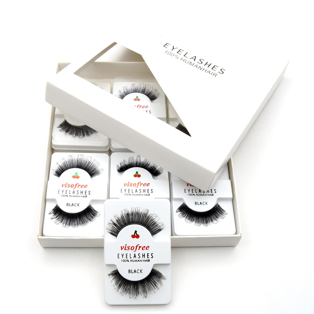 Handmade False Eyelashes 100% Human Hair 12 Pairs Messy Natural Eyelashes maquiagem cilios by Visofree