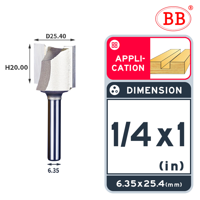 BB Straight Bit 2 Flute Long Blade Router Bit 1/4 1/2 Woodworking Slotting Tool End Miil Double Edged Cutter