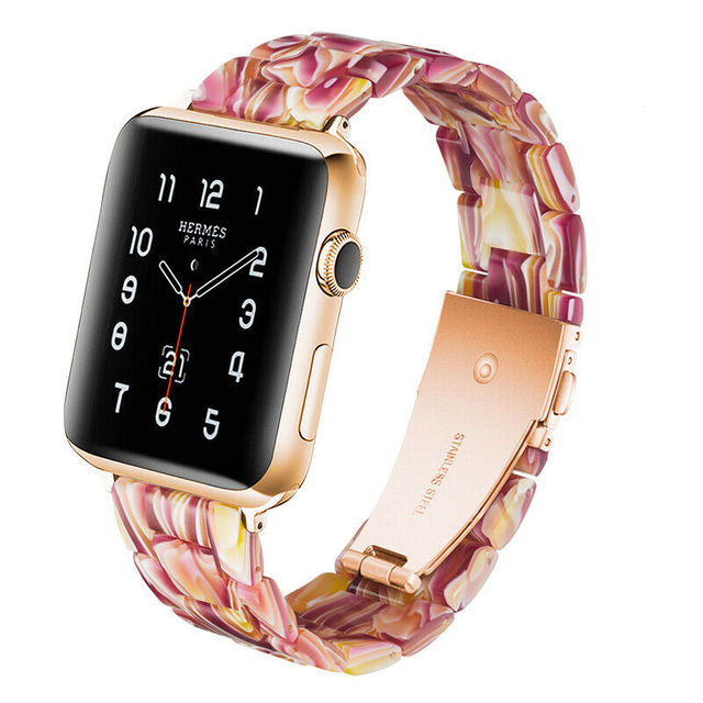 Replacement Resin Tortoise Shell Lines Watch Strap Bracelet For Apple Watch Series 5/4/3/2/1 42mm 44mm 38 and 40mm Leopard Print