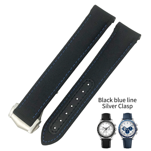 19mm 20mm Nylon Canvas Watch Strap for Omega 300 AT150 Fabric Leather Aqua Terra 150 Blue 21mm 22mm Watchband Buckle