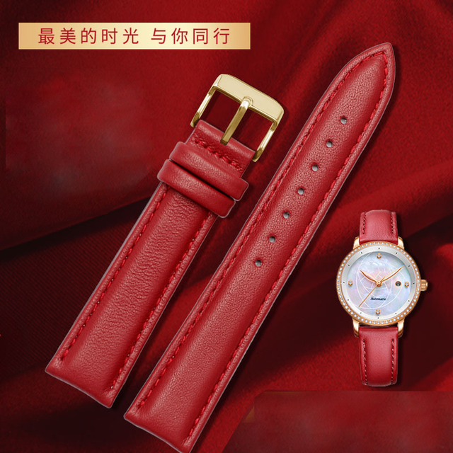 red color for any brand women watch12mm14mm 15mm 16mm 18mm 20mmRose gold buckle genuine leather watches wrist strap