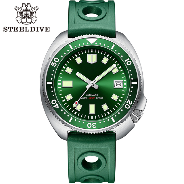 SD1970-GR Men's 44mm Rubber Strap NH35 Diving Watch Green Ceramic Bezel