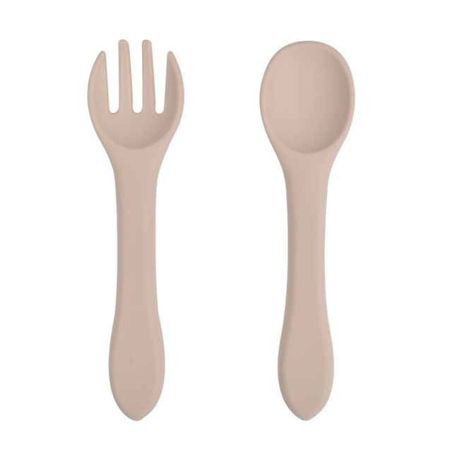 2pcs Baby Soft Silicone Fork Spoon Set Feeding Dishes Toddler Toddlers Infant Feeding Accessories Silicone Tableware