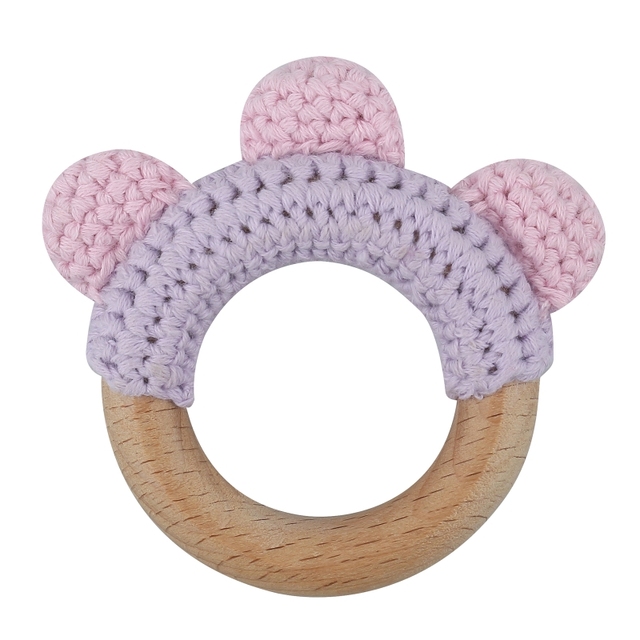 1pc or 2pcs/set BPA Free Crochet Dinosaur Baby Teether Rattle Safe Beech Wooden Teether Ring Newborn Mobile Sport Educational Toy