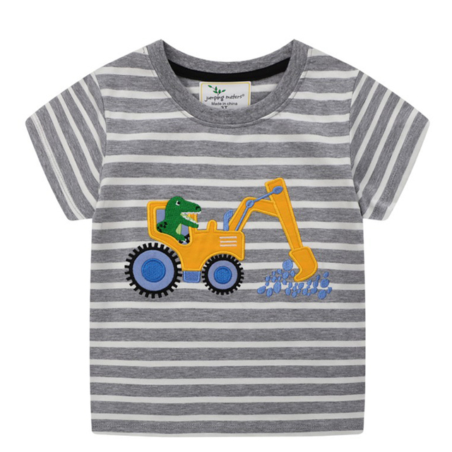 Boys Summer Clothes Children T-shirt Dinosaur Printing Kids Striped Embroidery Tops Boy Cotton T-Shirts Baby Cartoon Tee Clothes