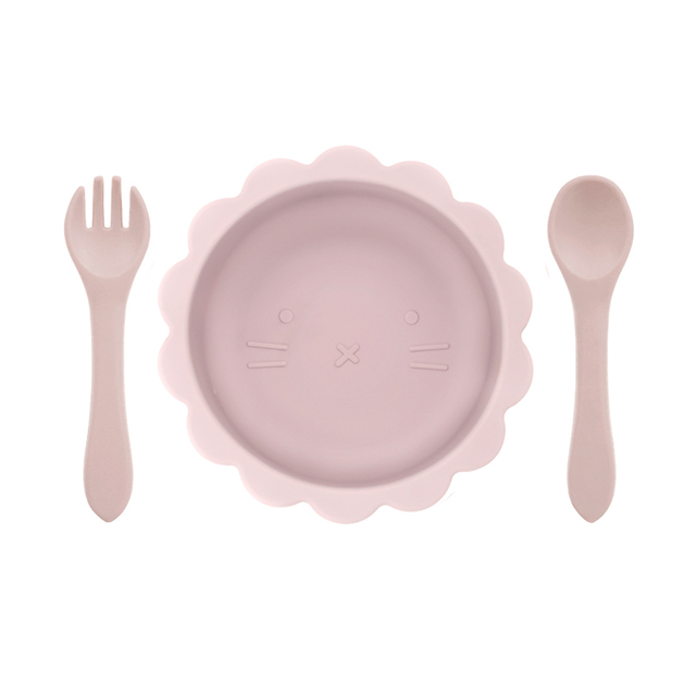 Cute silicone bowl children's complementary tableware food bowl BPA-free waterproof tableware plate wooden spoon silicone fork