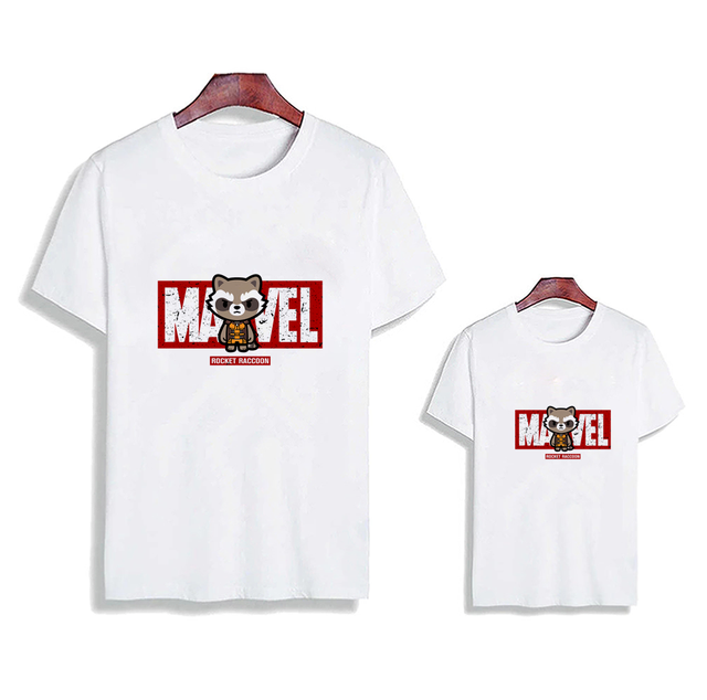 Spider-Man Iron Man Ant-Man Marvel Family Short Shirts Summer White O-Neck Tshirt Avengers Cool Superhero Printed Father Son Tees