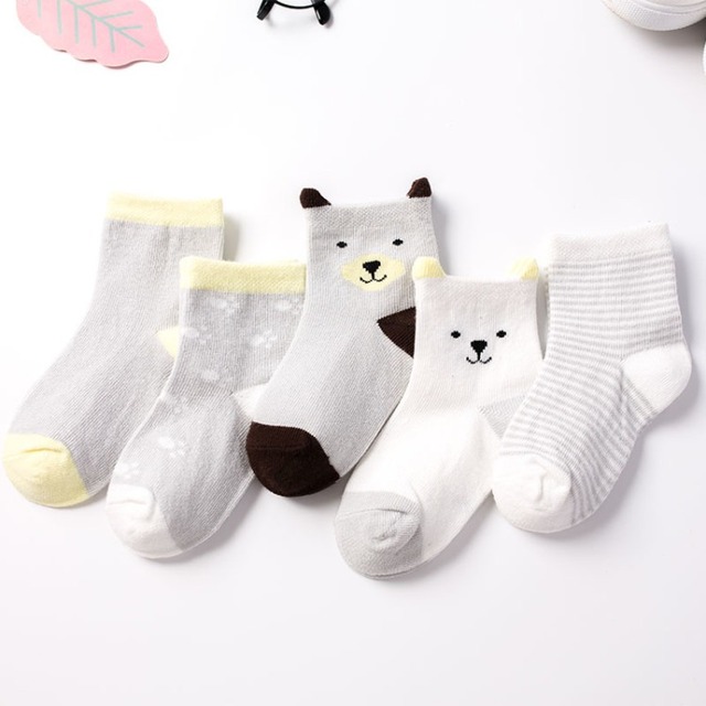 5pairs/lot 0 to 6 Years Kids Soft Cotton Socks Boy Girl Baby Cute Cartoon Warm Stripe Dots Fashion School Socks Autumn Spring