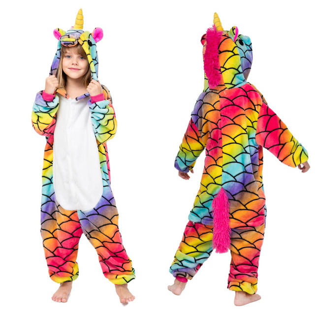 Winter Kigurumi Kigurumi Soft Warm Soft Flannel Pajamas Cartoon Animal Hooded Pajamas Boys Unicorn Pajamas Girls Kids Sleepwear