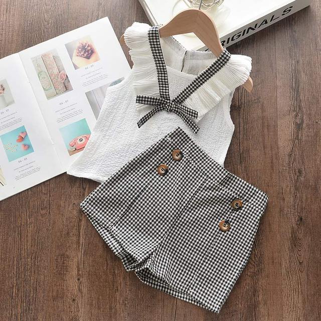 Menoea 2-Pieces Fashion Children's Clothing Sets New Summer Baby Girls Plaid Suspenders Vest Shorts Suits Kids Outfits