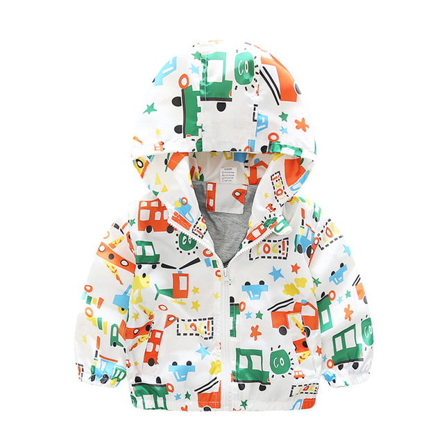 Spring Autumn Kids Clothes Boys Jackets Children Hooded Zipper Windbreaker Toddler Boys Car Dinosaur Waterproof Hoodies for Boys