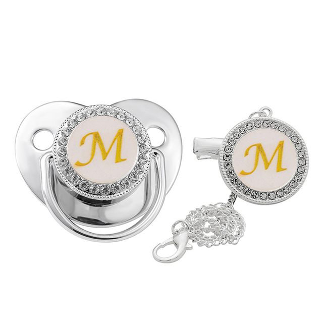 26 Initials Name Baby Pacifier Silver BPA Free Pacifier Silicone Nipple Dummy Baby Birthday Gifts for 0-24M New