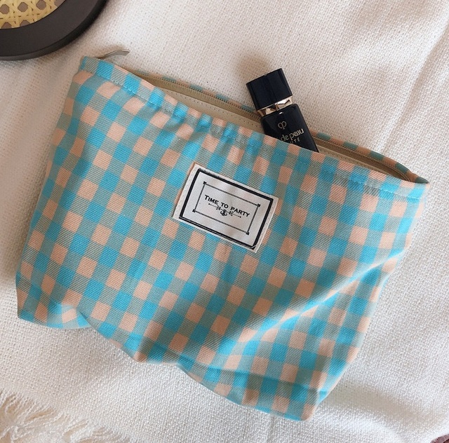 Korean Cosmetic Bag Plaid Beauty Pouch Necesserie Makeup Clutch Cosmetic Organizer Women Large Travel Cosmetic Bag Beauty