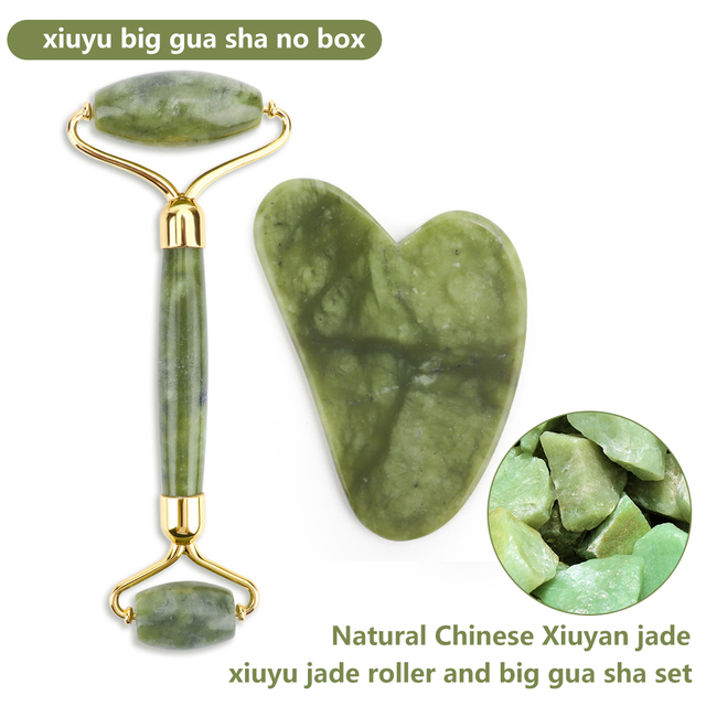 Natural Pink Quartz Jade Roller Gua Sha Set Facial Body Massager Roller Stone Jade Massage Set Face Lifting Beauty Massage Device