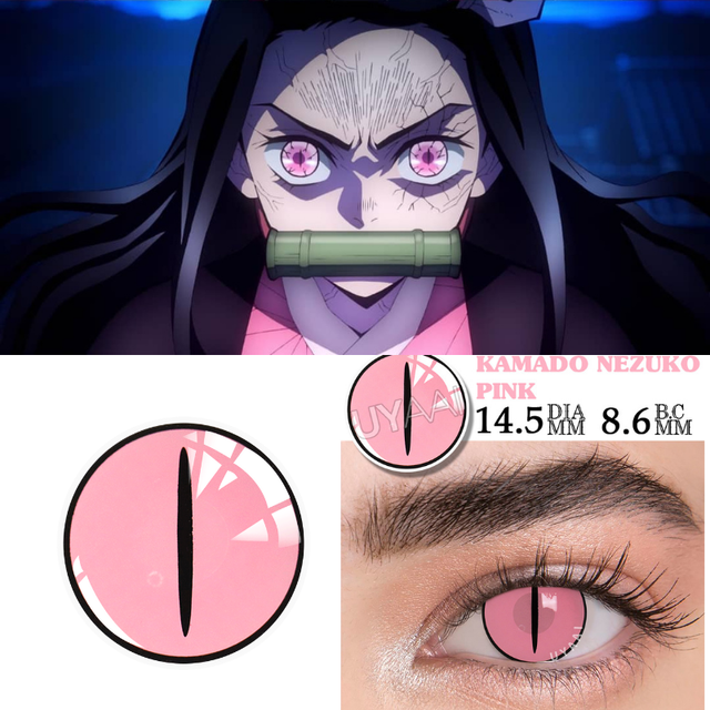 Bio-essence 1 Pair Cosplay Color Contact Lenses Nezuko Cosplay Anime Eye Contacts Pink Lenses Demon Slayer Cosplay Lenses