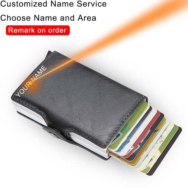 RFID Blocking Protection Men ID Credit Card Holder Wallet Leather Metal Aluminum Business Bank Card Credit Card Case