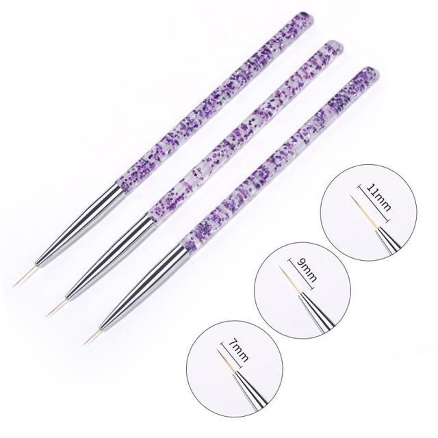 3pcs Nail Art Liner Brush Set Acrylic French Tape Tips Manicure Ultra-thin Line Drawing Pen UV Gel Brushes Painting Tools